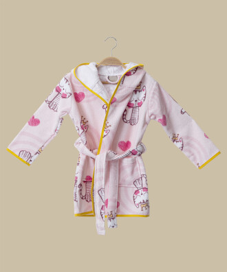 ROYALKITTY ÇOCUK BORNOZU-, %100 ORGANİK PAMUK - PEMBE - MAISONETTE
