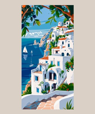 SANTORINI PLAJ HAVLUSU - %100 PAMUK, DİJİTAL BASKILI - MAVİ - 75X150 CM - MAISONETTE RENKLİ