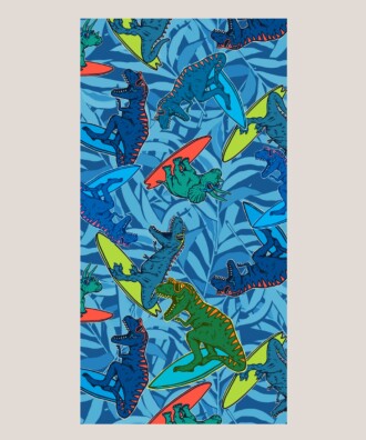 T-REX PLAJ HAVLUSU - ÇOCUK PLAJ HAVLUSU, DİNOZOR DESENLİ, %100 PAMUK, KADİFE - RENKLİ - 75X150 CM - MAISONETTE
